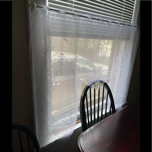 White Lace Look Half Window Curtains - Picture 2 of 9